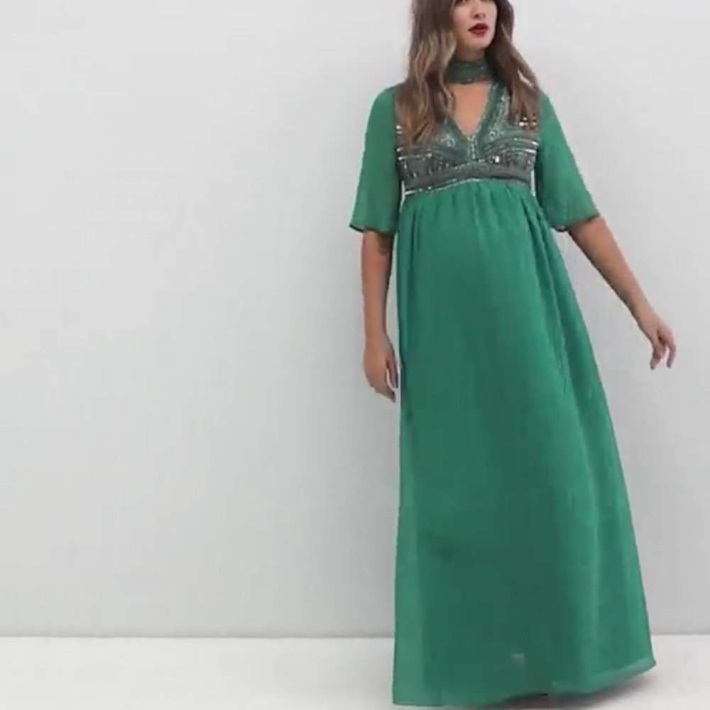 Green embellished MATERNITY dress